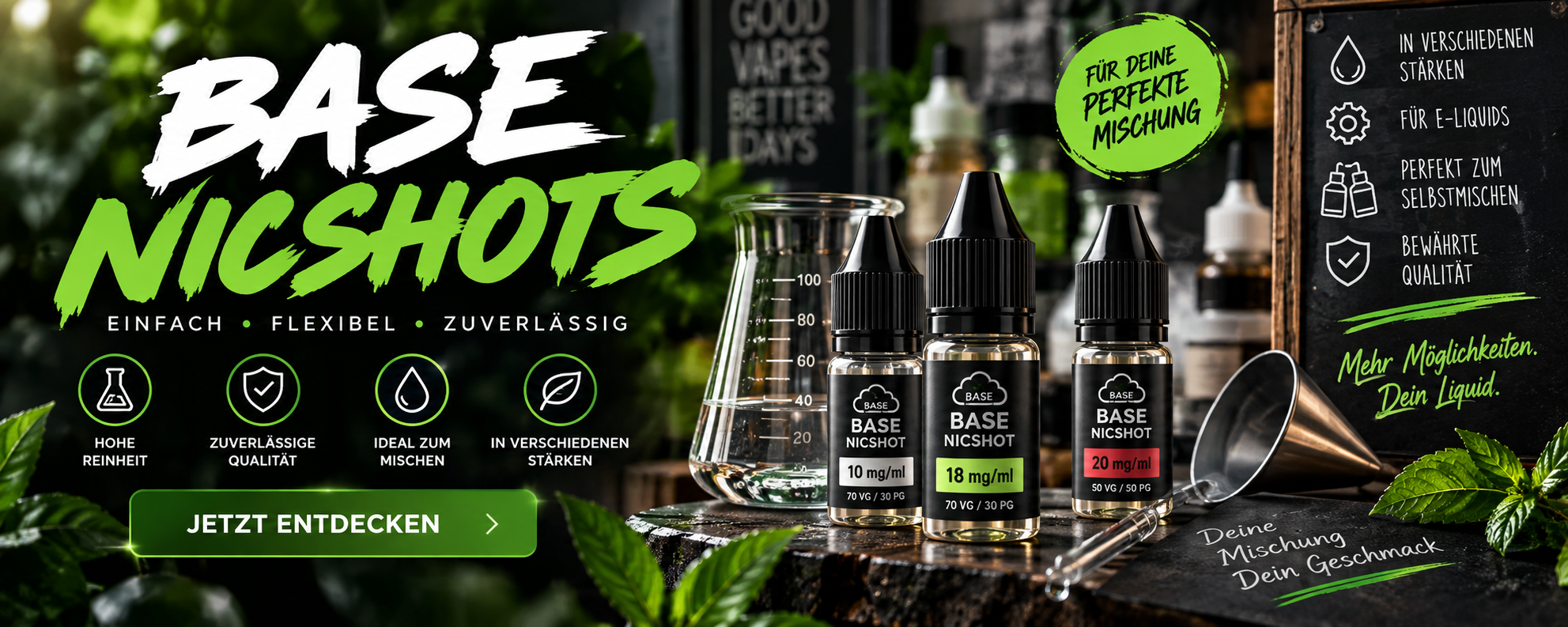 Base und NicShots für E-Liquids in verschiedenen...