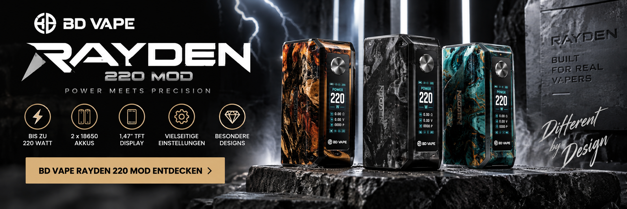 BD Vape Rayden 220 Mod Akkuträger mit bis zu 220 Watt und...