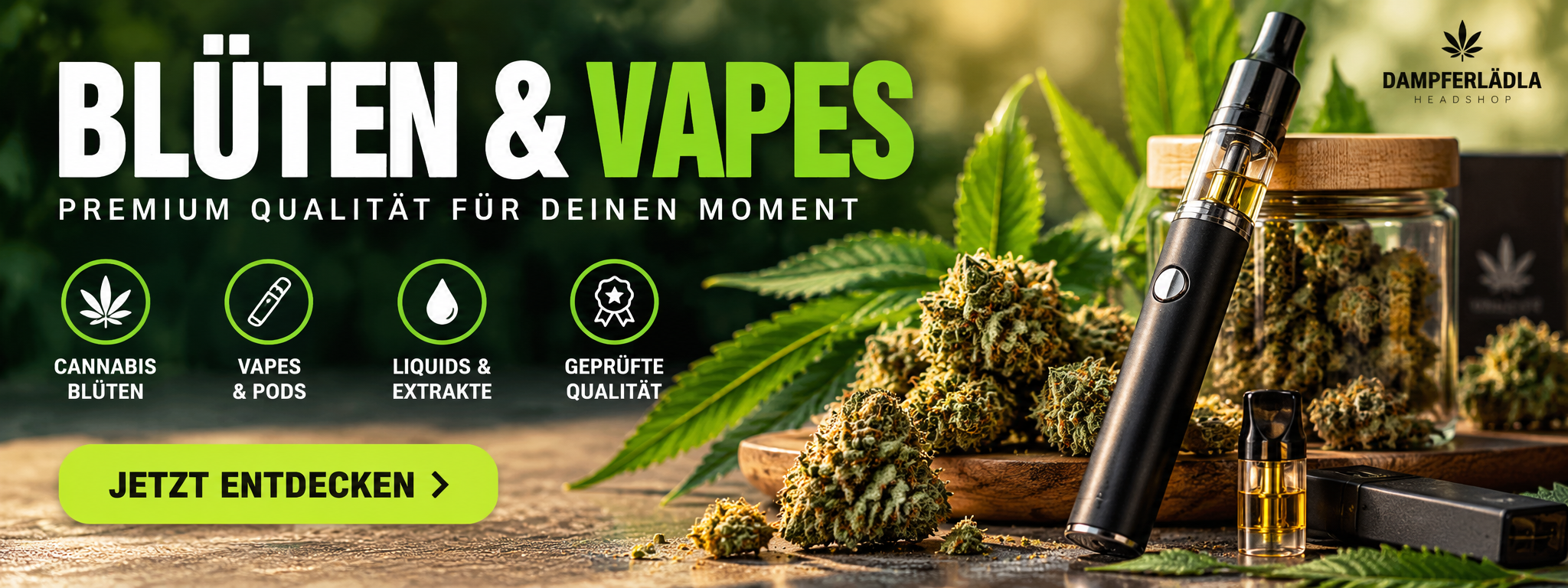 Blüten und Vapes mit Cannabis Blüten, Vapes, Pods,...