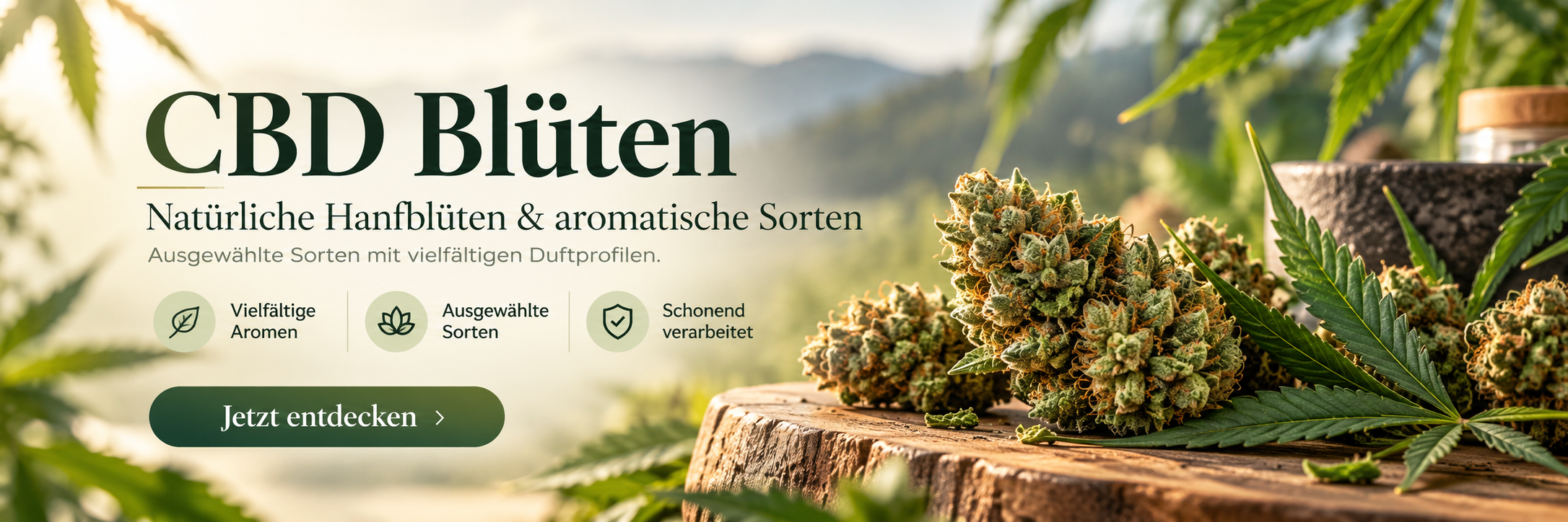 CBD Blüten mit natürlichen Hanfblüten und verschiedenen...