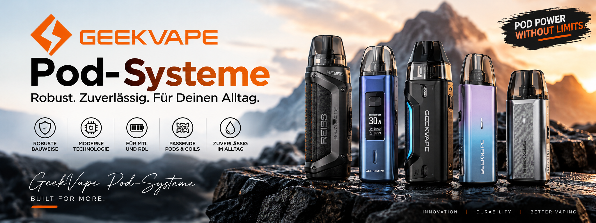 GeekVape Pod-Systeme mit kompakten Pod Kits für MTL und RDL
