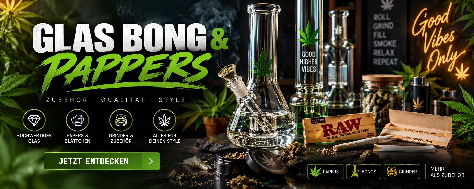 Glas Bongs, Rolling Papers und Headshop Zubehör mit...