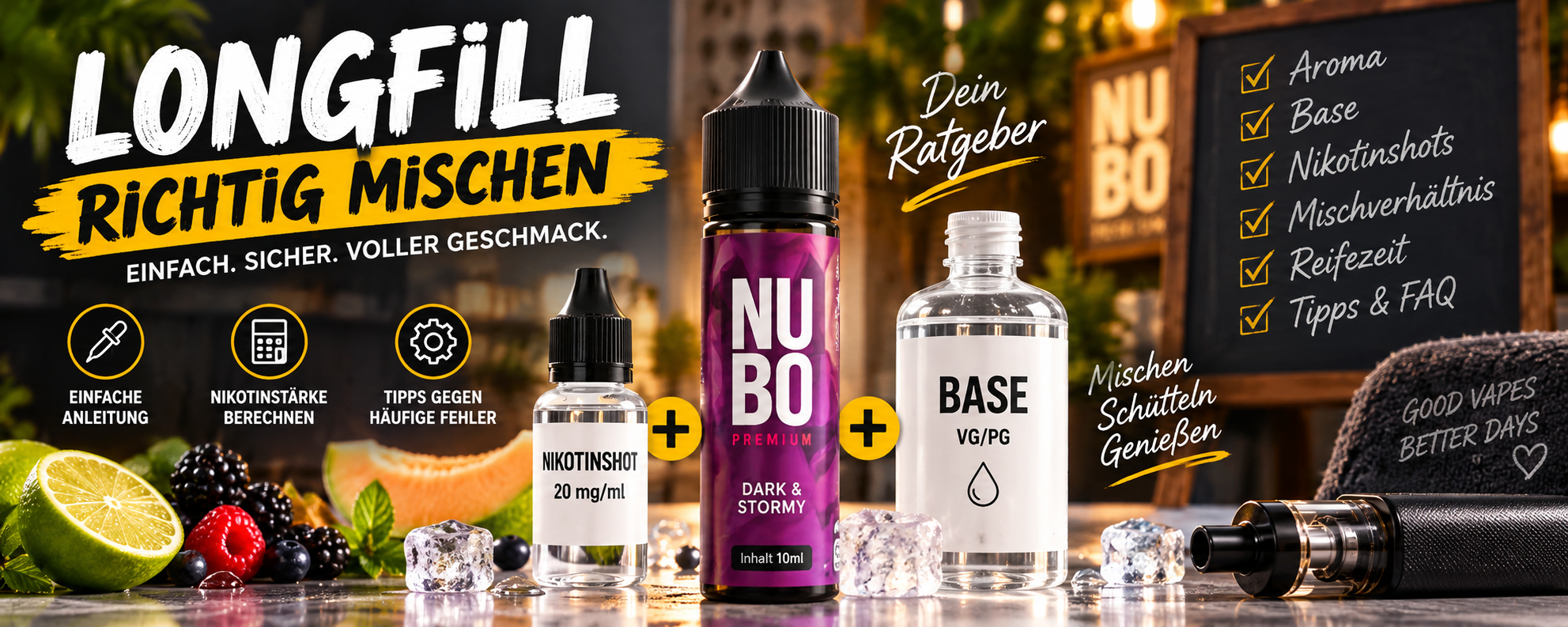 Longfill richtig mischen mit Aroma, Base und Nikotinshot