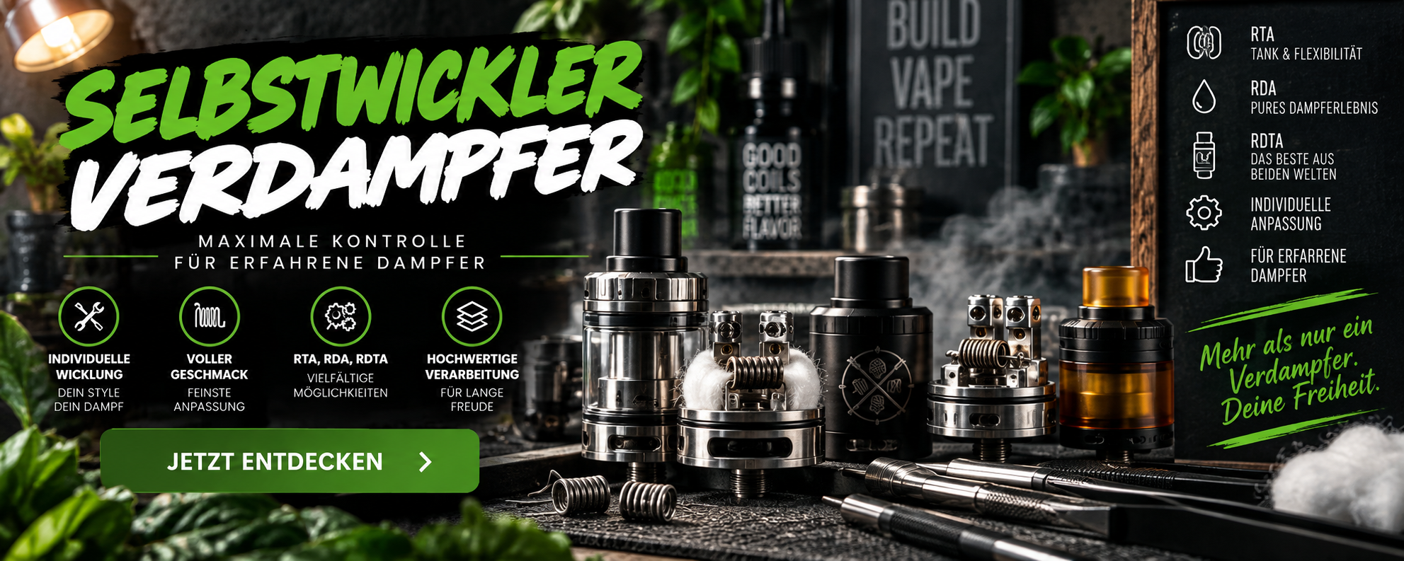 Selbstwickler Verdampfer mit RTA, RDA und RDTA für...