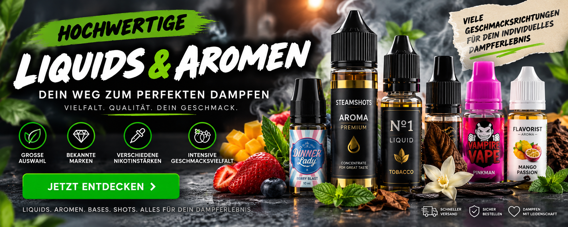 Liquids und Aromen für E-Zigaretten mit verschiedenen...
