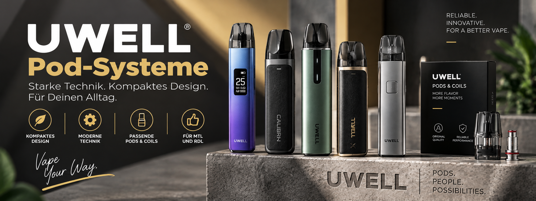 Uwell Pod-Systeme mit kompakten Pod Kits sowie passenden...