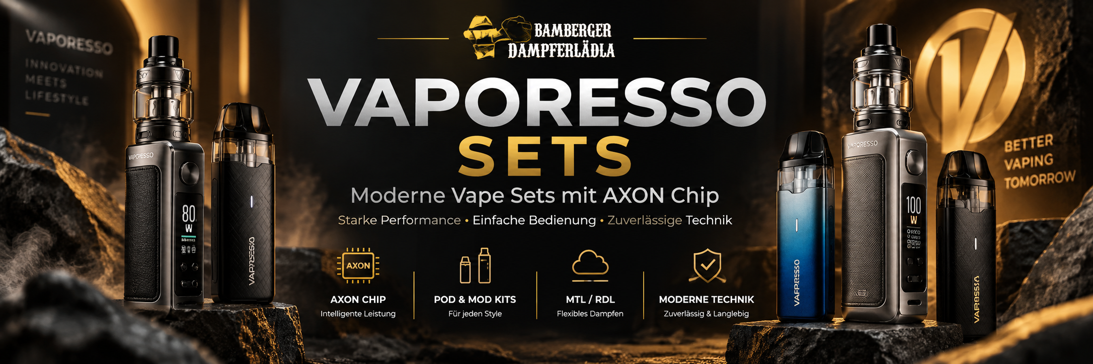 Vaporesso Sets mit Pod-Systemen, Mod Kits und AXON Chip...