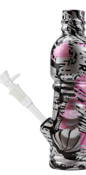 Bong Glas BOTTLE silber/Graffiti Design H25 cm