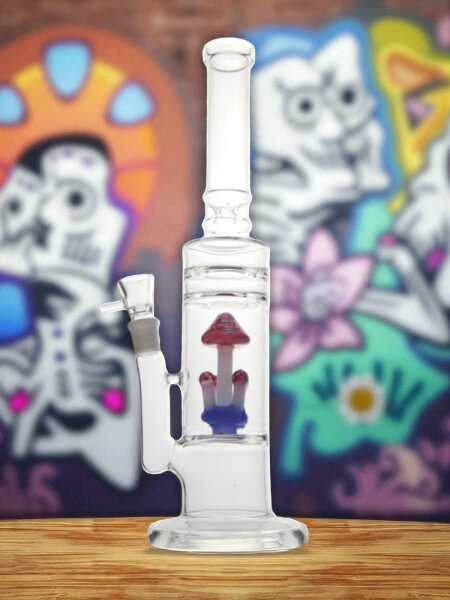 Glasbong mit Mushroom Perkolator und Eis | H: 38cm Rohr: 34/65mm Schliff: 18,8mm