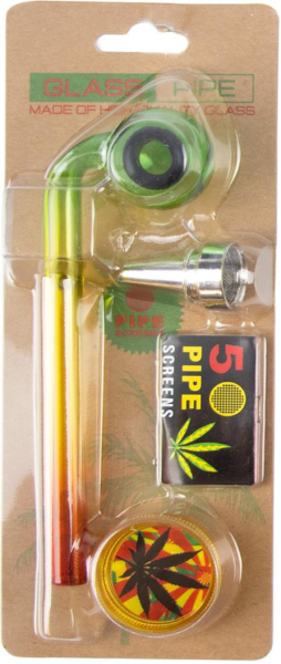 Set Glaspfeife 3-fb.,Grinder Kunstst.+Siebe