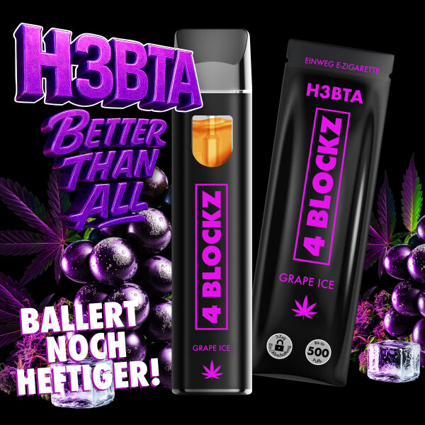 4BLOCKZ H3BTA Einweg E-Zigarette | bis 500 Züge | Verschiedene Sorten Grape Ice